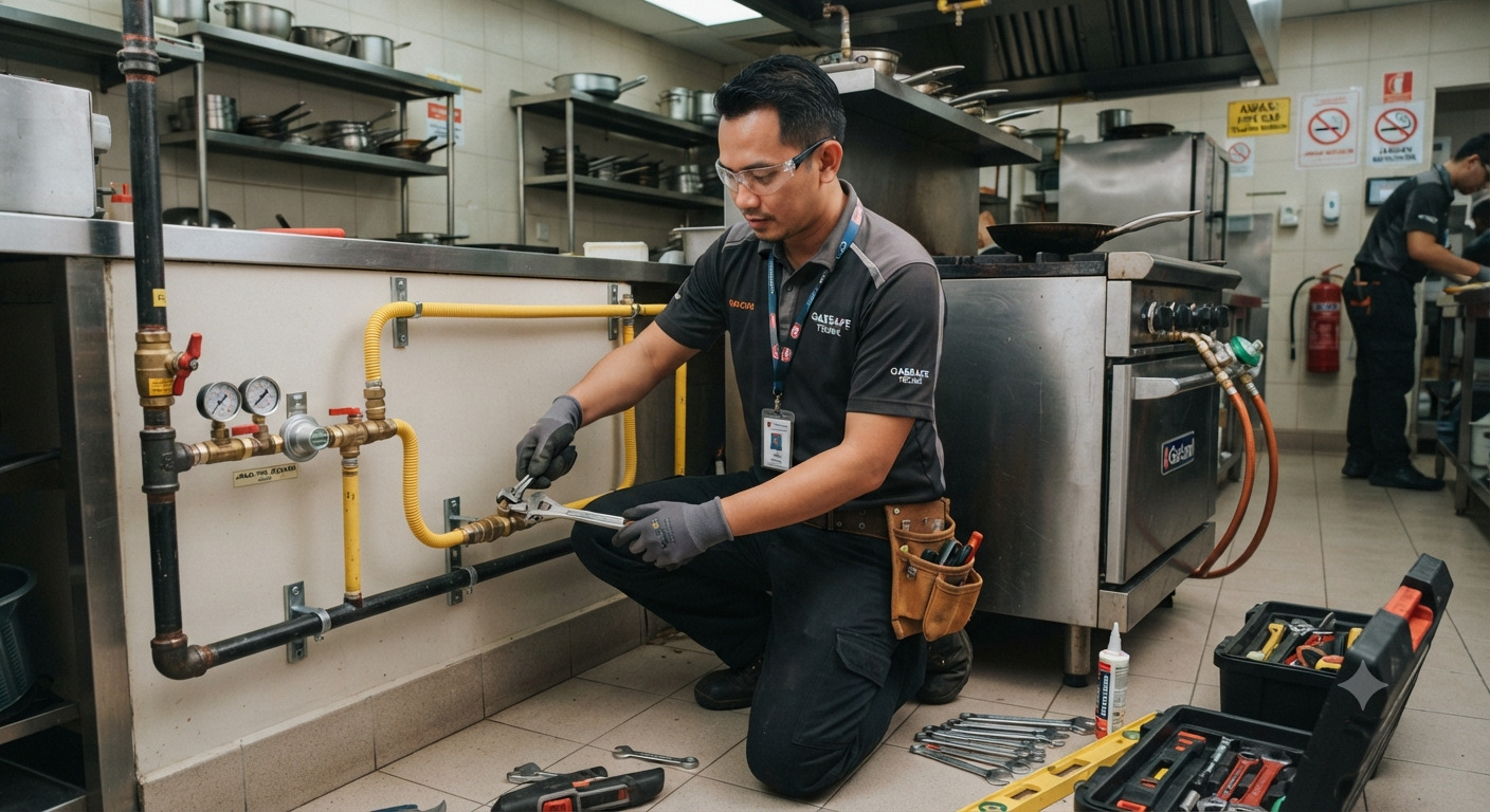 Instalasi pipa gas dapur restoran profesional